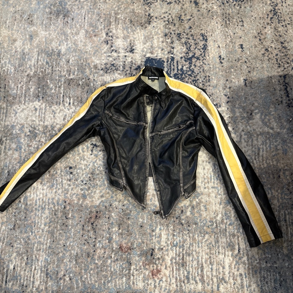 Black and Yellow Women's Leather Jacket